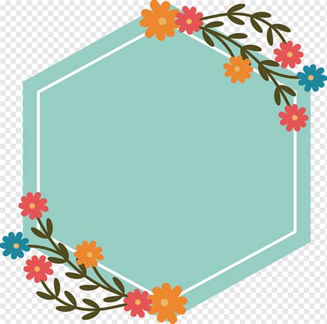 bingkai digital bunga segi enam kotak judul bunga heksagonal hijau