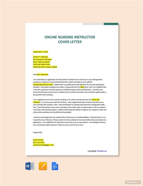 nursing instructor cover letter template   word