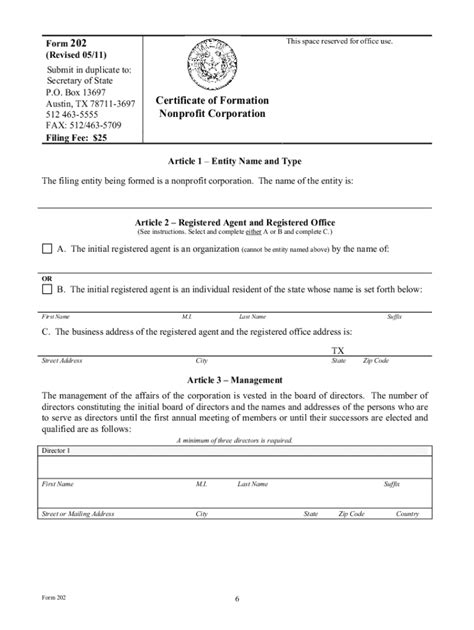 articles  incorporation texas template fill  printable