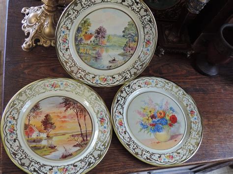 Set Of 6 Daher Decorated Ware 8 Inch Decorative Tin Plates