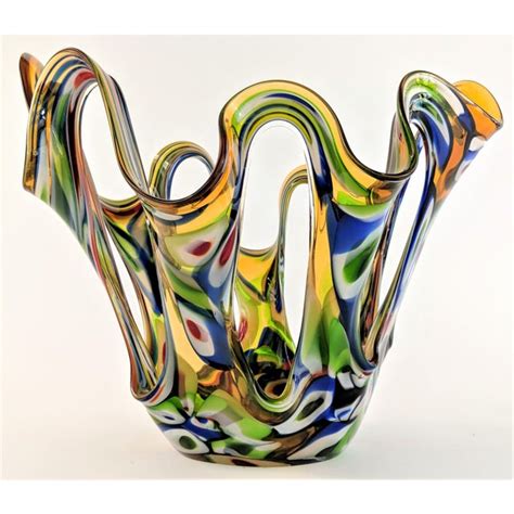 Multi Colored Stretched Art Glass Vase Or Bowl By Jozefina