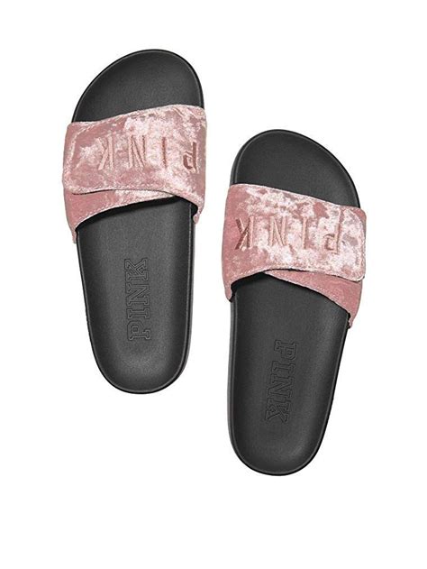 Victoria S Secret Pink Cross Over Velour Slides Sandals