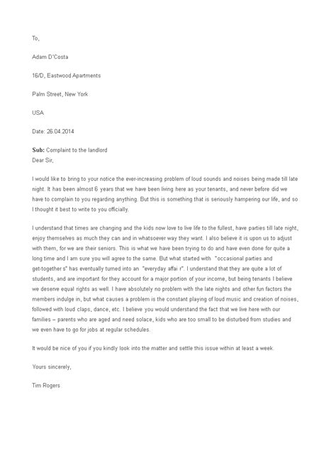 sample complaint letter  landlord templates  allbusinesstemplatescom