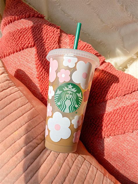 Pink Retro Flowers Starbucks Cup T For Daisy Lover And Etsy Australia