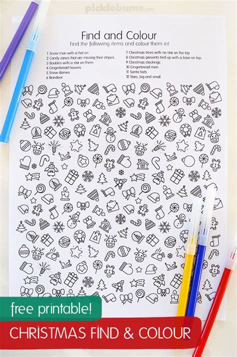 printable christmas find  colour activity picklebums