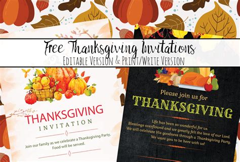 printable thanksgiving invitations editable  print