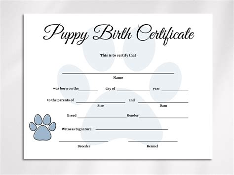 editable puppy birth certificate template dog adoption etsy