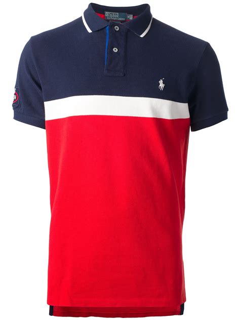 polo ralph lauren colour block polo shirt in blue red for men lyst