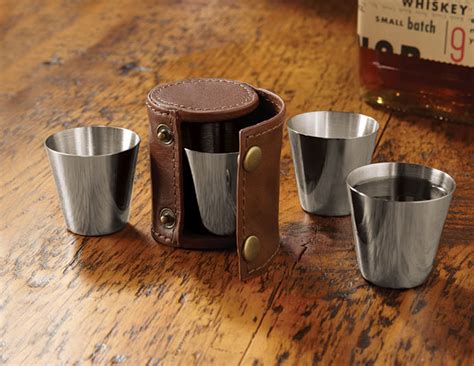Travel Shot Glasses With Leather Case
