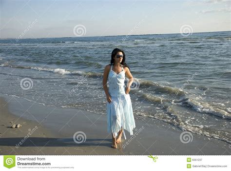 Walking Woman On Beach Stock Image Image Of Summer Face
