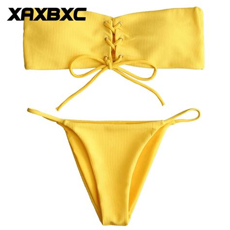 xaxbxc 2018 summer solid cross bandage strapless thongs two piece