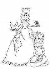 Princess Coloring Pages Princesses Color Two Rose Simple Bird Clipartqueen sketch template