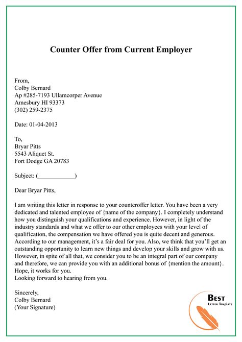 counter offer letter template