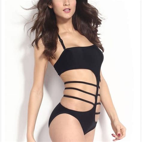 Women Black High Cut Out One Piece Swimsuits Online