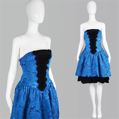 vintage 80s hidy misawa blue satin dress black velvet skirt etsy uk