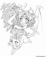 Coloring Pages Demon Angel Anime Angels Printable Demons Devil Girl Color Print Valentine Getdrawings Getcolorings sketch template