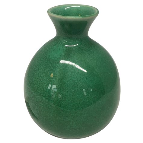 Bulbous Green Ceramic Vase With Crackled Glaze Lost And Found