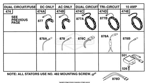 briggs  stratton    parts diagram  alternator chart