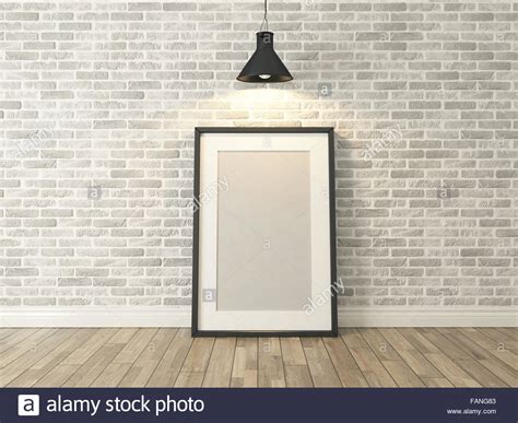 picture frame   white brick wall  wood floor  spot light  picture background