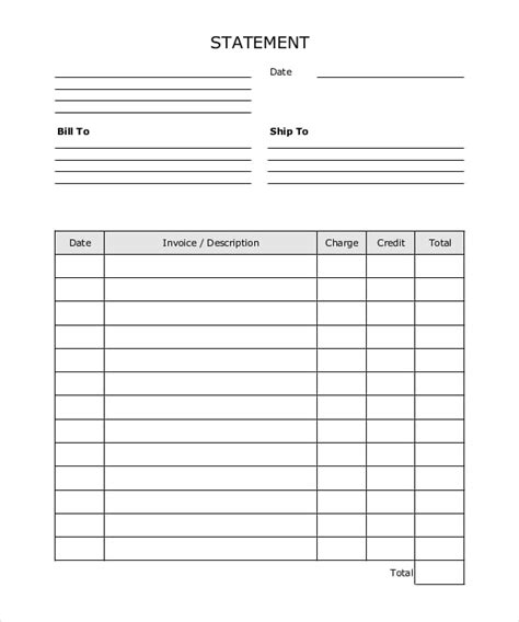 billing statement template  word printable templates