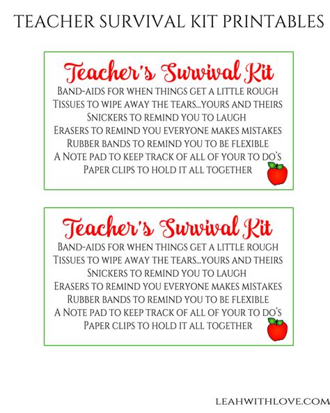 teacher survival kit printable