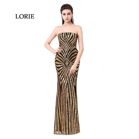 gold evening dress real strapless cheap fast shipping sequined lace  formal long mermaid prom