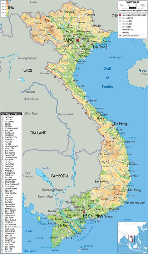 physical map  vietnam ezilon map