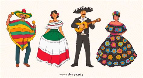 descarga vector de conjunto de ilustracion de personajes mexicanos