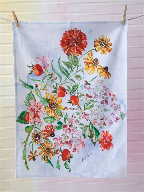 zinnia bouquet tea towel kitchen table linens tea towels tea cozies beautiful designs