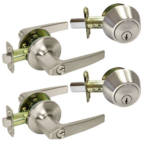 pack  contemporary lever keyed entry door locks  single cylinder deadbolts combo satin