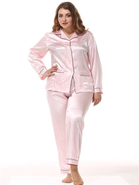 plus size l 3xl women pajama pijama set satin 2pcs sleepwear spring