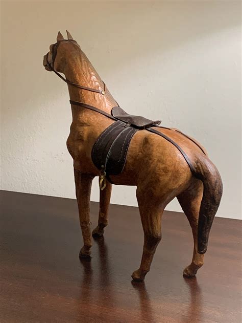 vintage  leather horse sculpture figure  glass eyes