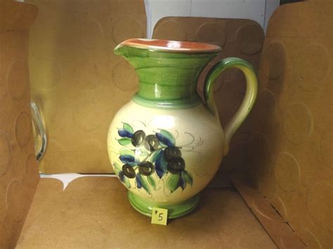 pottery grain de sel provence france pitcher olive pattern usedeucvintage unknown