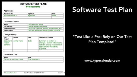 printable software test plan templates word excel