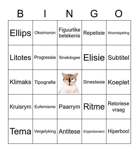 letterkundige begrippe bingo card