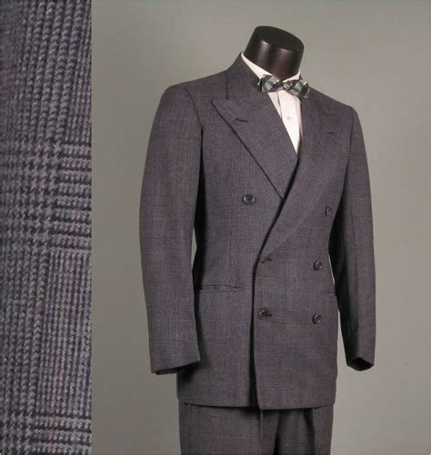 vintage mens suit  blue plaid double breasted wool