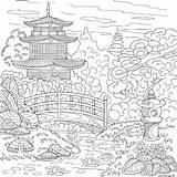 Japonais Adulte Pagode Lac Arbres Pierres Dessiner Gratuit Apprendre sketch template