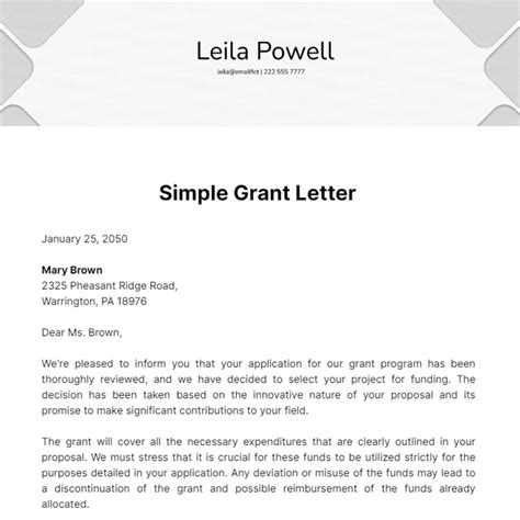 grant letter templates examples edit