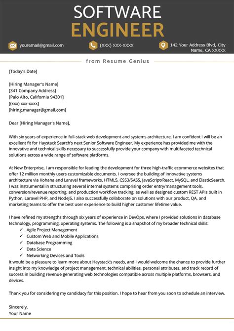 software engineer cover letter  writing tips resume genius