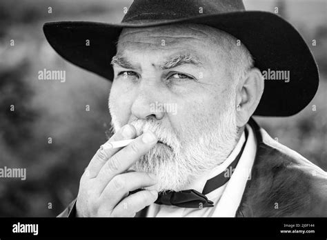 Old Man Smoking Cigarette Attractive Elderly Mature Man Face Of