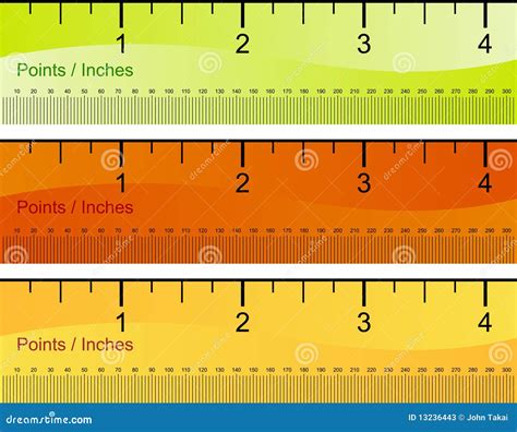 points inches ruler set stock  image