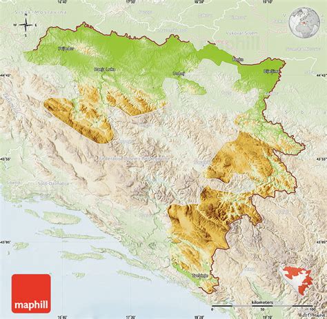 Physical Map Of Republika Srpska Lighten
