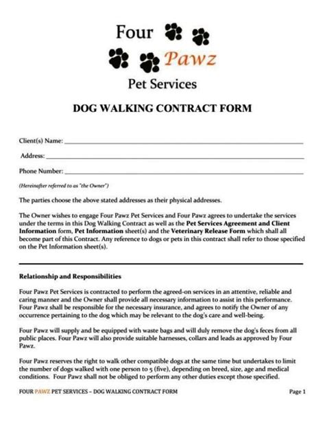 dog walking contract template sampletemplatess sampletemplatess