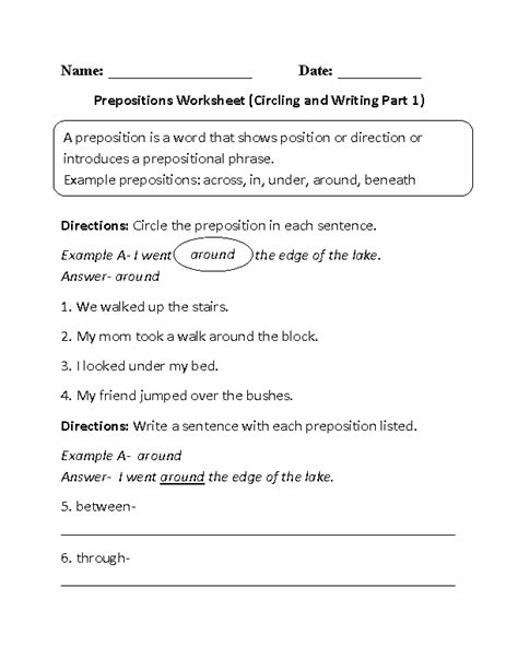 preposition worksheets  grade   answers ahliahzuhairi