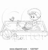 Boy Play Sand Box Clipart Coloring Watching Bird Outlined Playing Bannykh Alex Illustration Royalty Vector Outline Poster Print sketch template