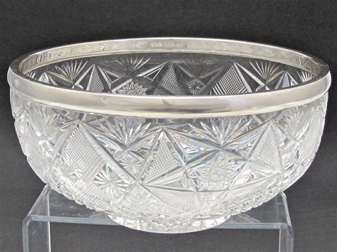 Abp Glass Antique Bowl Hand Cut Crystal Sterling Silver