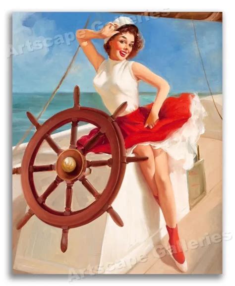 Gil Elvgren Sexy Pinup Girl Sailor Girl Boating Captain Print 8