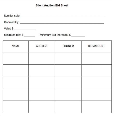silent auction bid sheet templates samples   excel