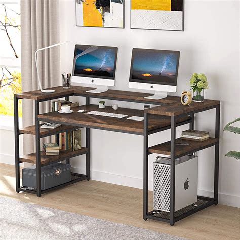 tribesigns   computer desk  open storage shelves large
