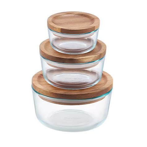 Pyrex® 6 Piece Glass Food Storage Container Set With Wood Lids Bed